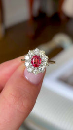 Vintage, 1970s red sapphire & diamond cluster ring