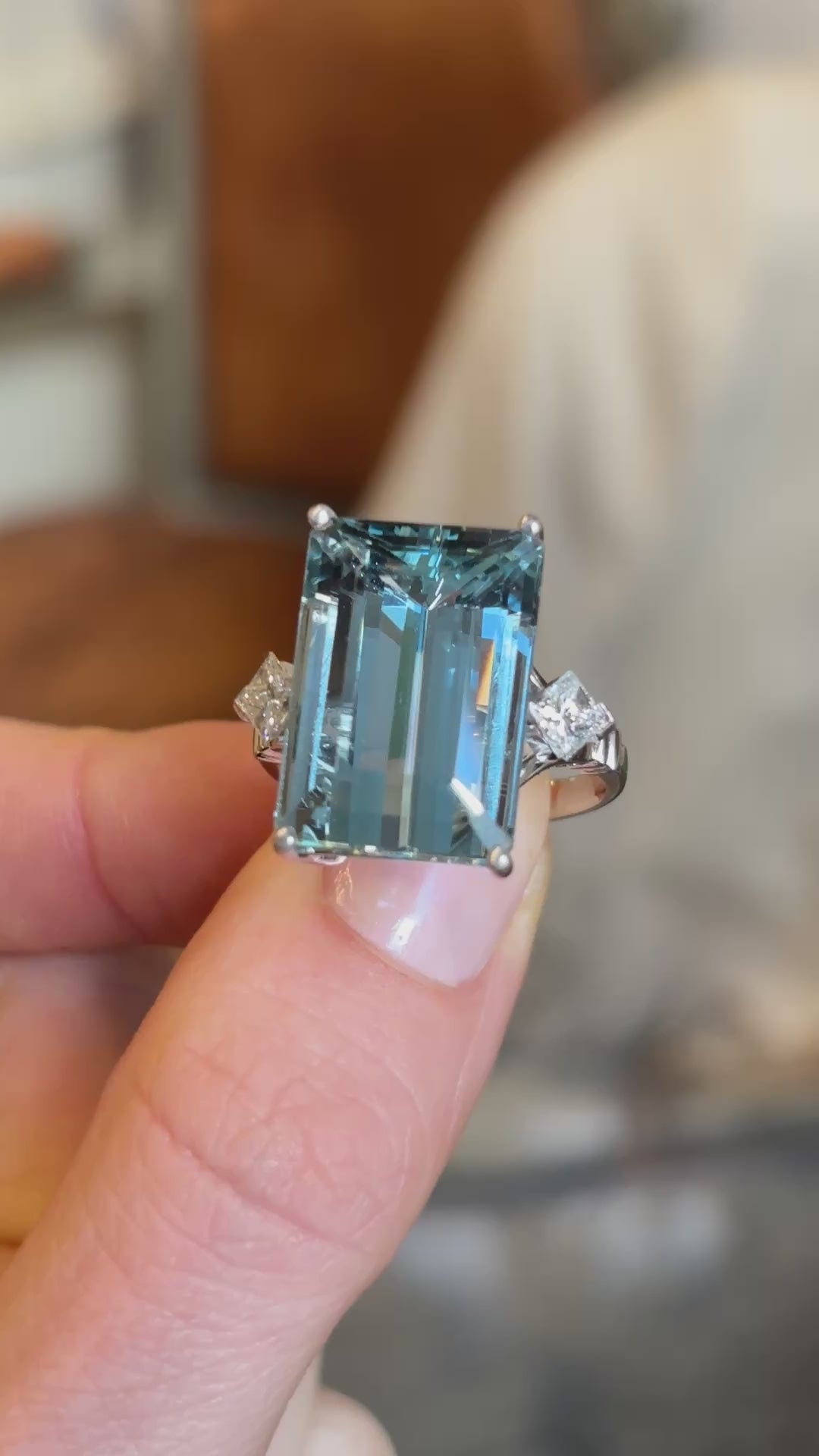 Vintage, 1980s 16.26ct aquamarine & diamond cocktail ring