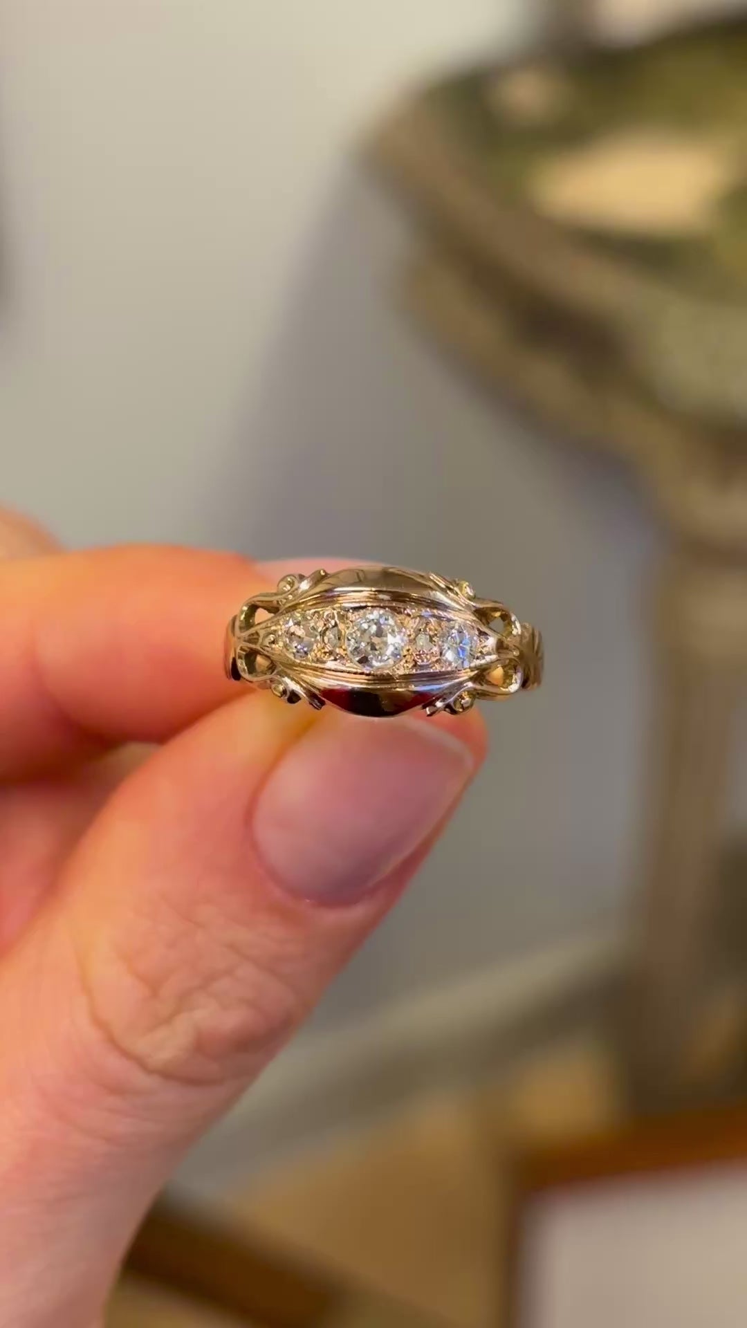 Antique, Edwardian diamond three-stone ring