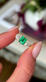 Antique, Victorian emerald & diamond three-stone ring