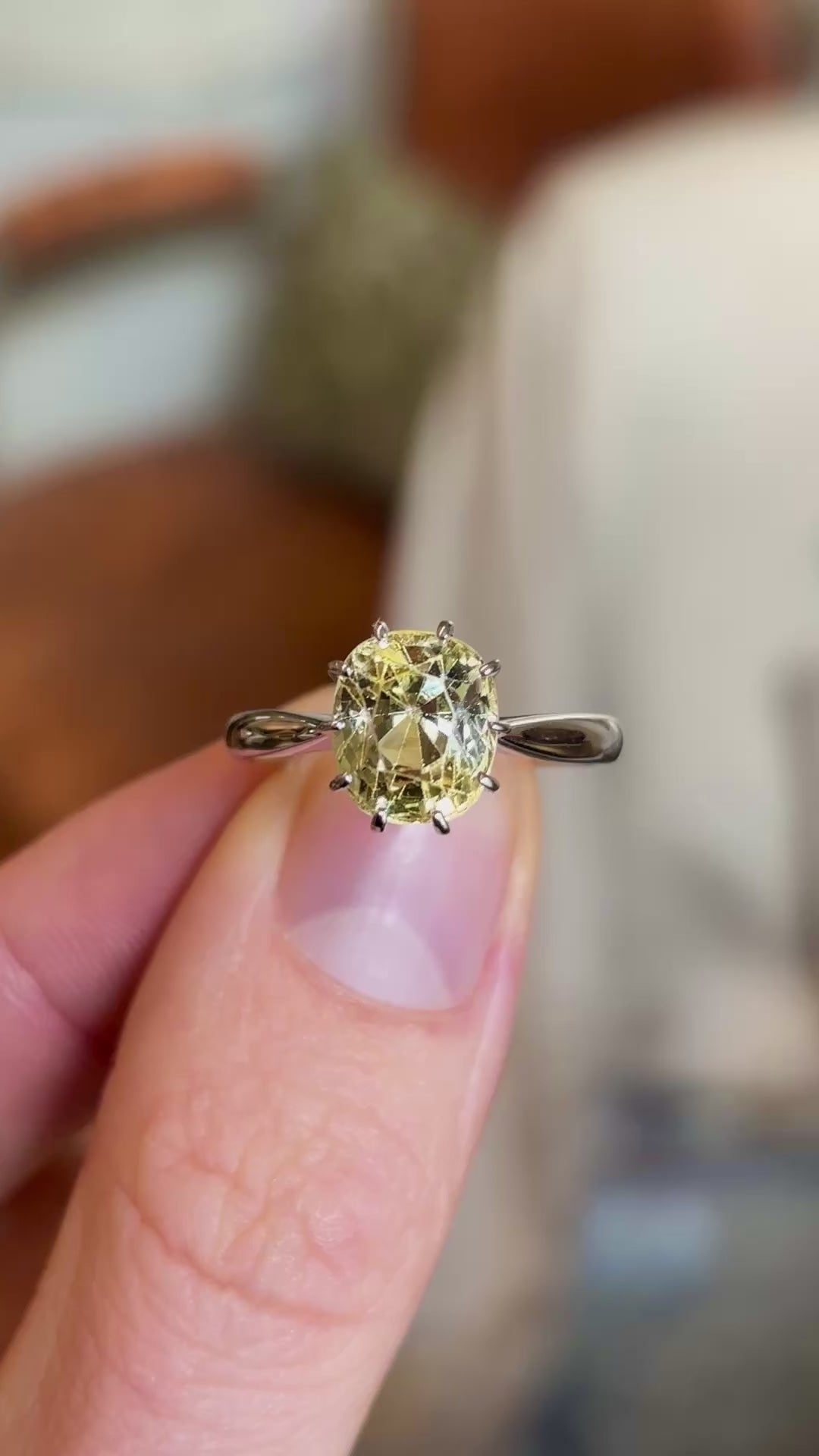 19th century old cushion-cut yellow sapphire ring