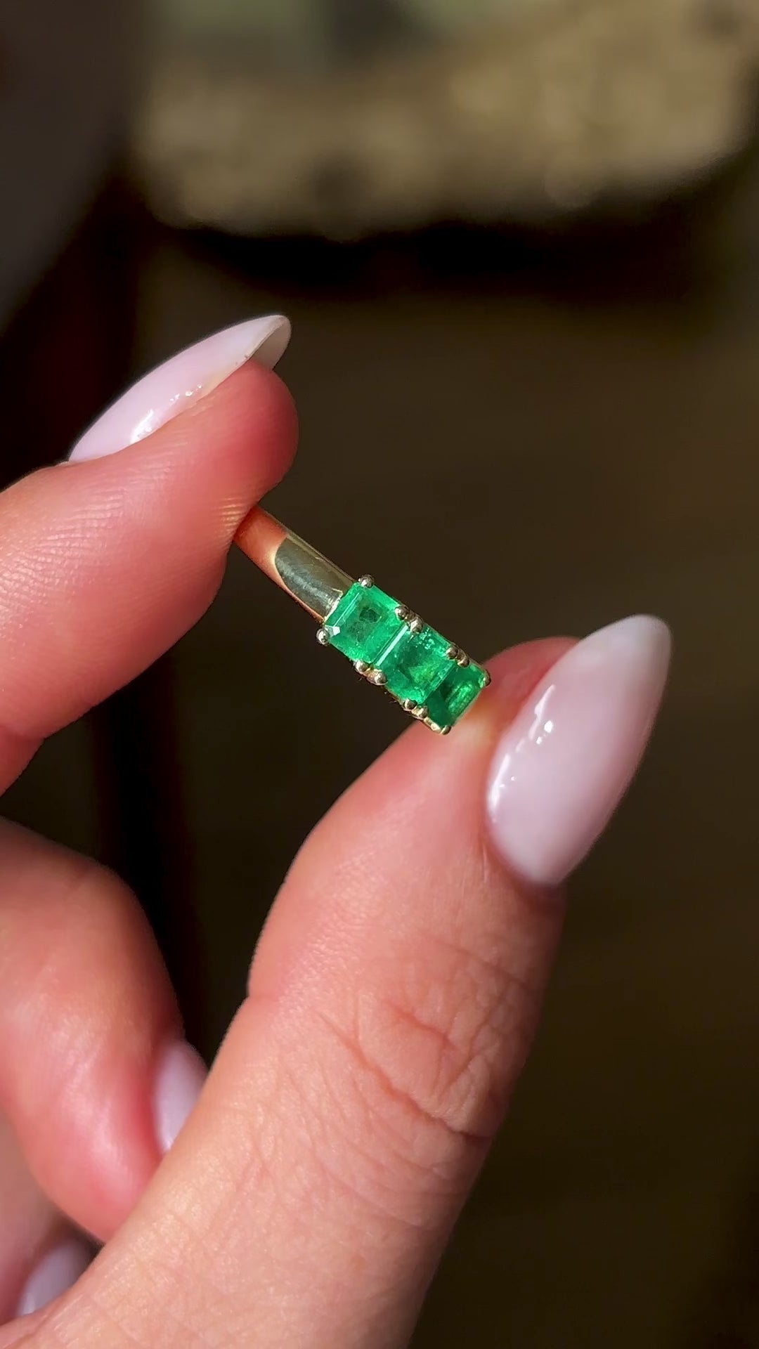 Vintage, 1990s three-stone emerald ring