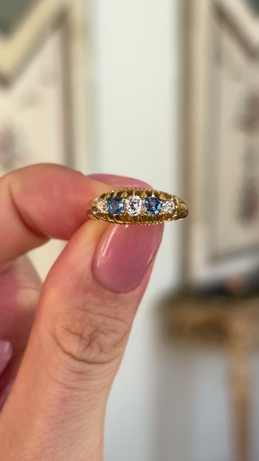 Antique, Edwardian sapphire & diamond five-stone ring
