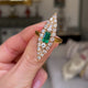 Belle Époque, French, emerald & diamond marquise cluster ring, original box