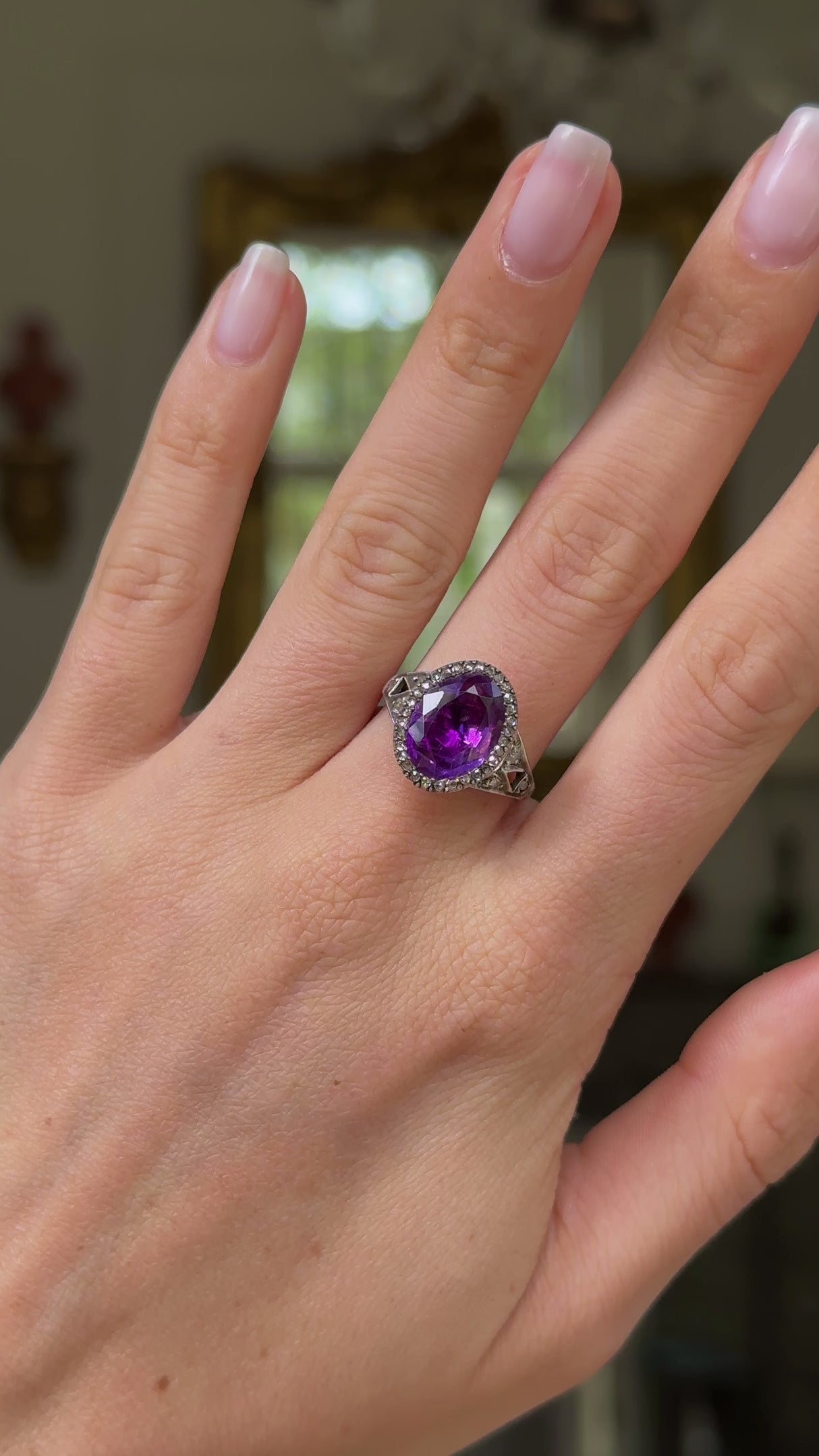 Georgian, foiled amethyst & diamond cluster ring