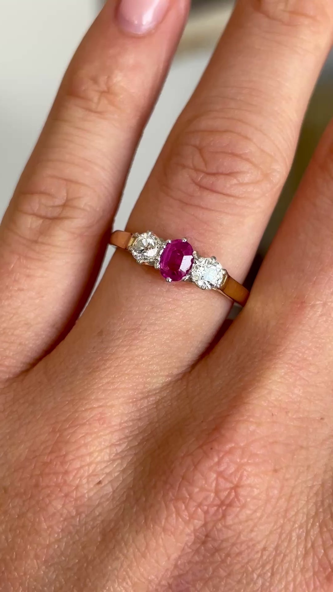 Antique, Victorian ruby & diamond three-stone ring
