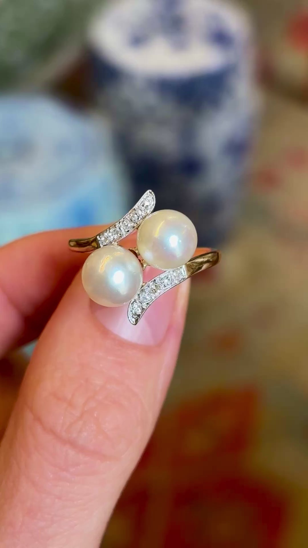 Antique, Art Nouveau pearl toi et moi ring