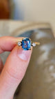 Vintage, 1930s teal-blue sapphire & diamond three-stone ring