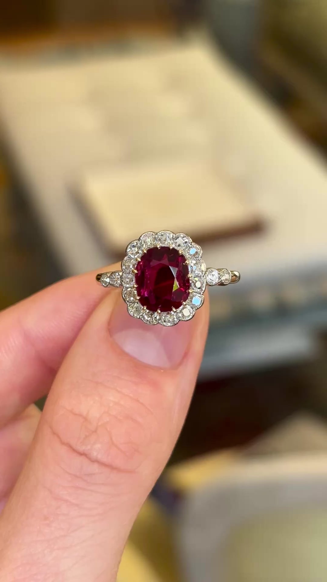Antique, Edwardian ruby & diamond cluster ring