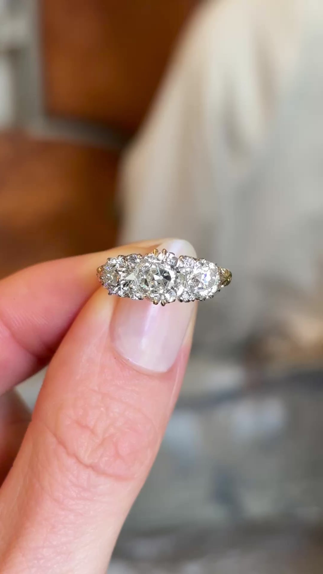 Antique, Victorian old-cut diamond three-stone ring