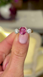 Vintage, 1950s ruby & diamond three-stone ring