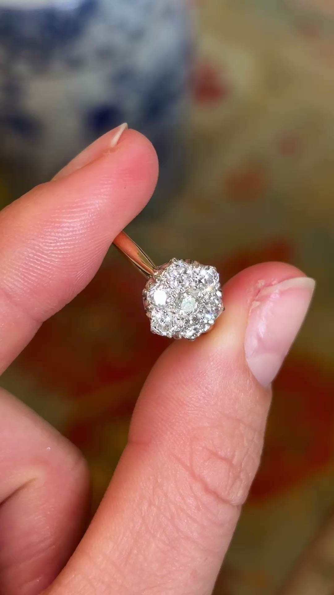 Antique, Edwardian old cut diamond cluster ring