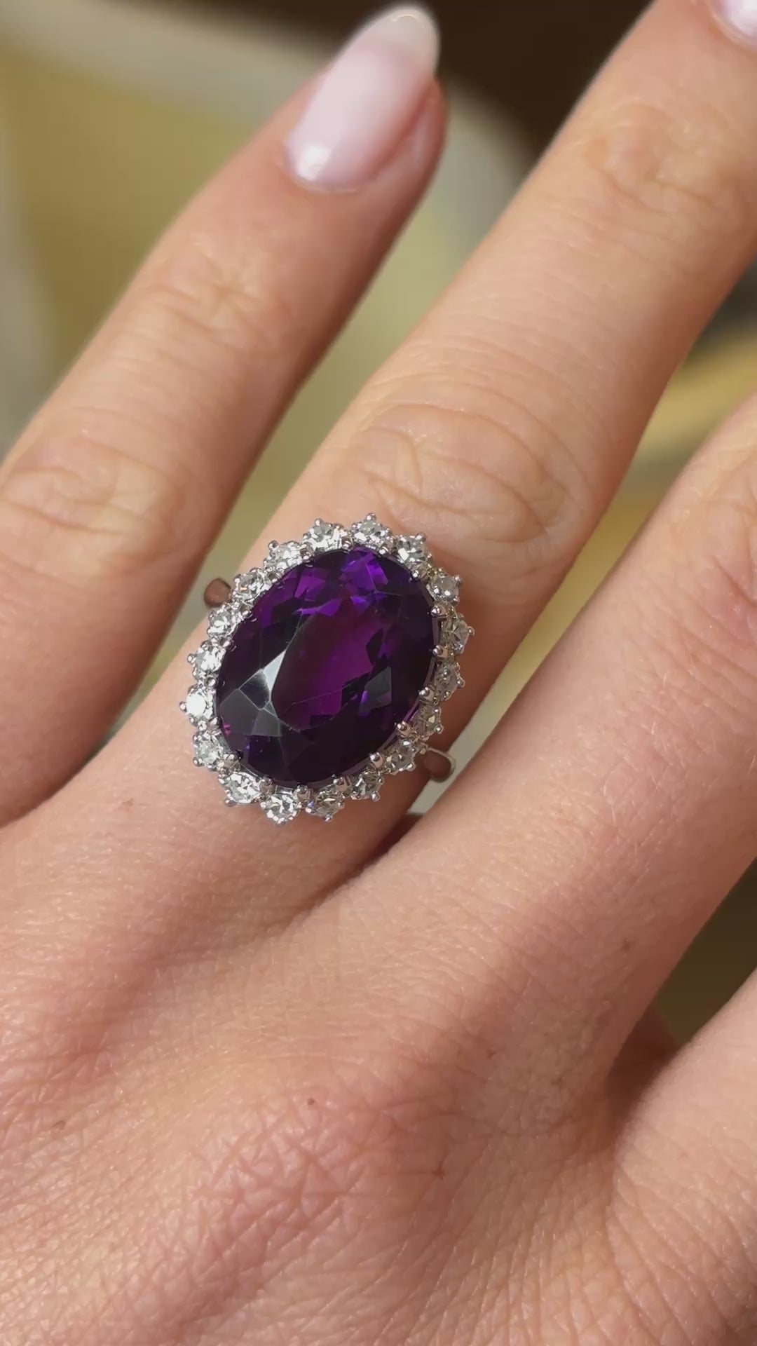 Vintage, 1940s amethyst and diamond cluster ring