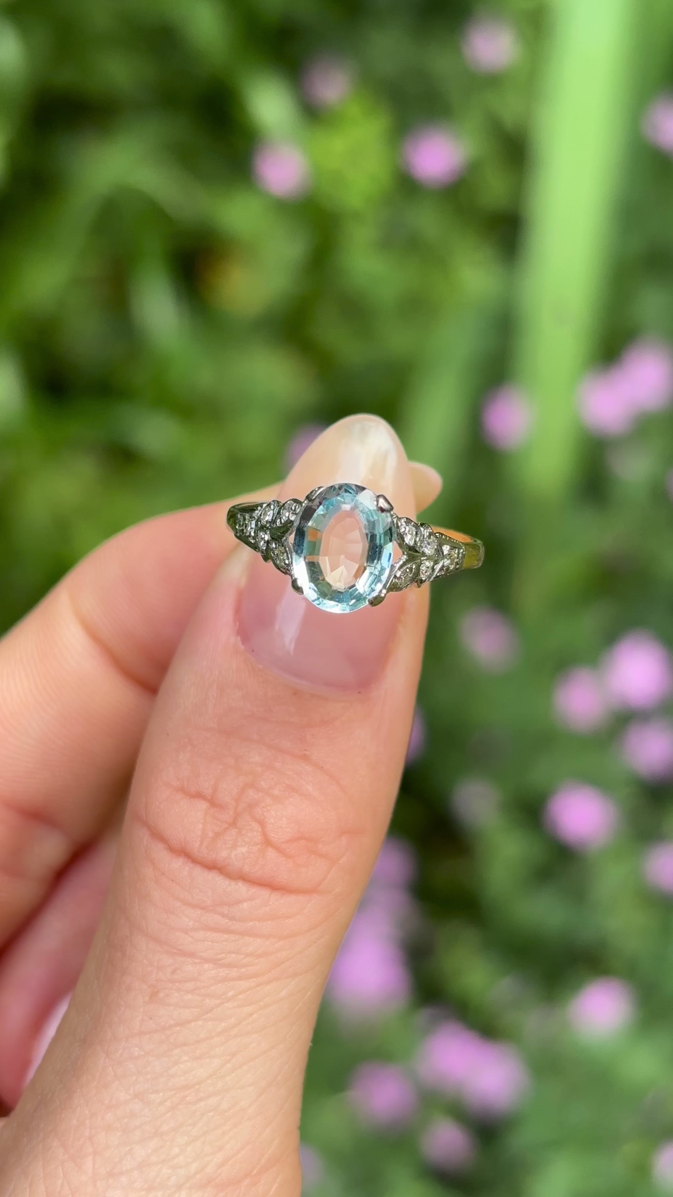 Antique Edwardian aquamarine and diamond engagement ring Antique Ring Boutique