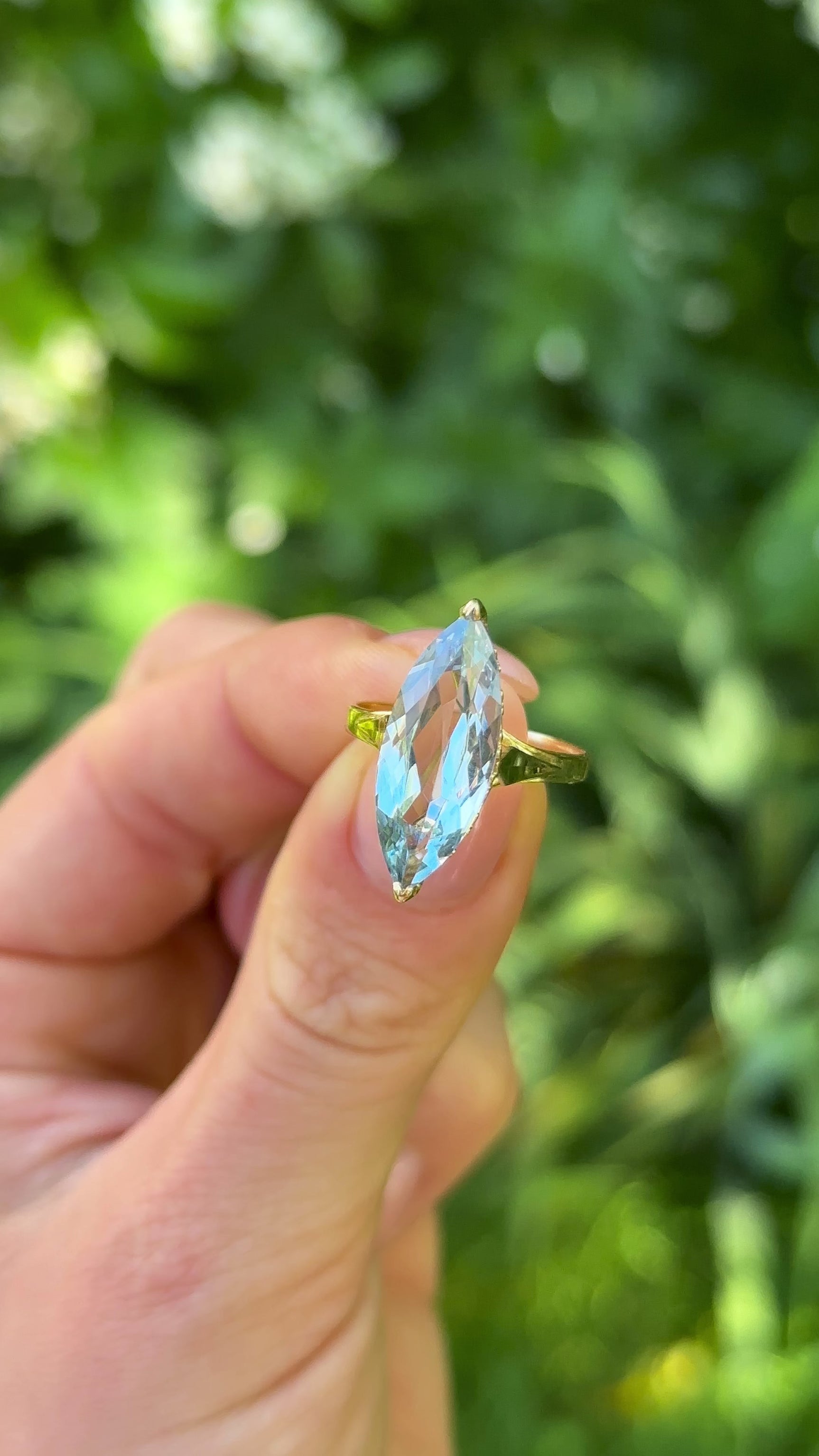 Antique Filigree Marquise Aquamarine Dainty Ring – 925 Sterling Silver Filled – Crystal Accent