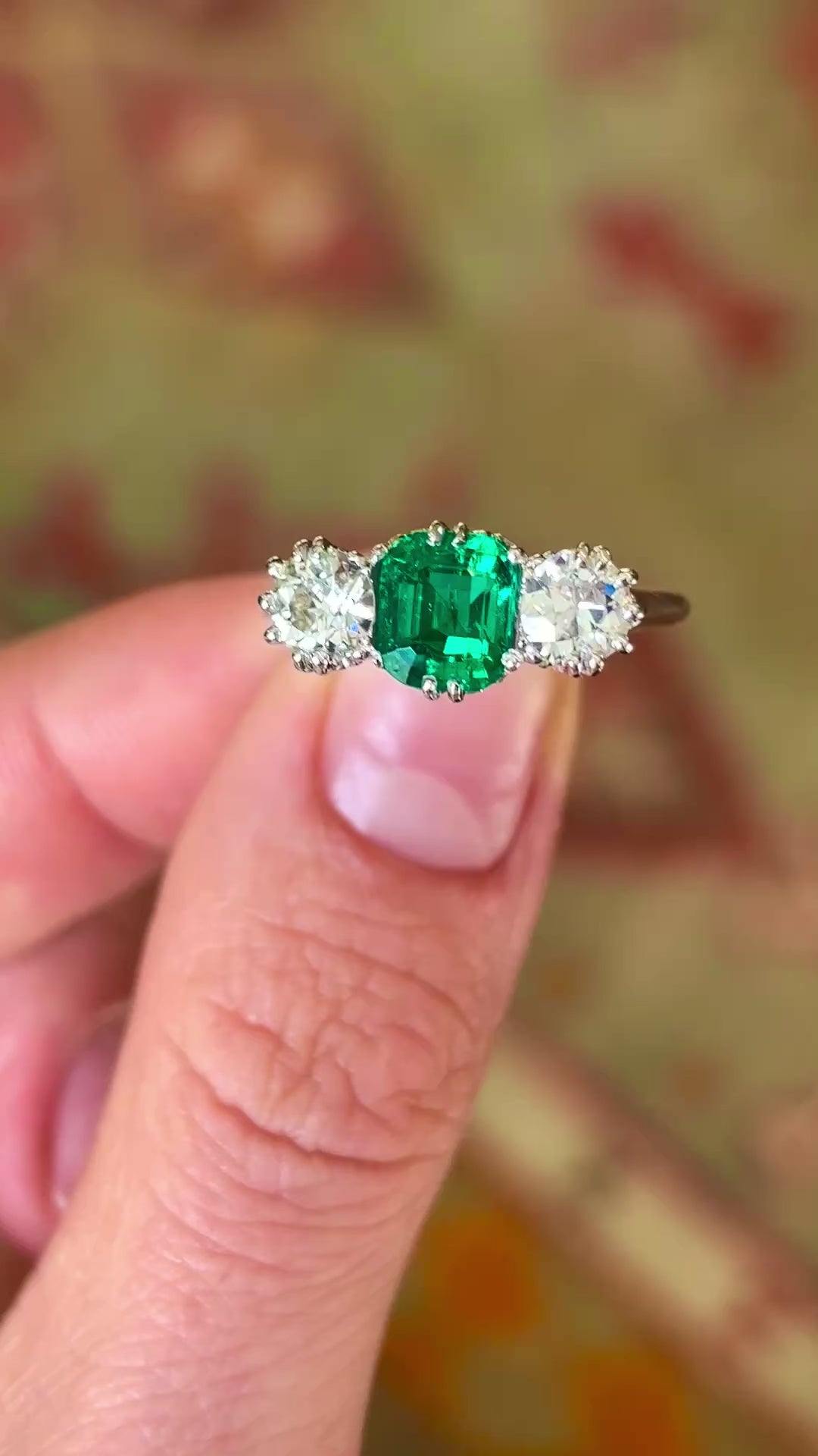 Vintage, Art Deco emerald & diamond three-stone ring