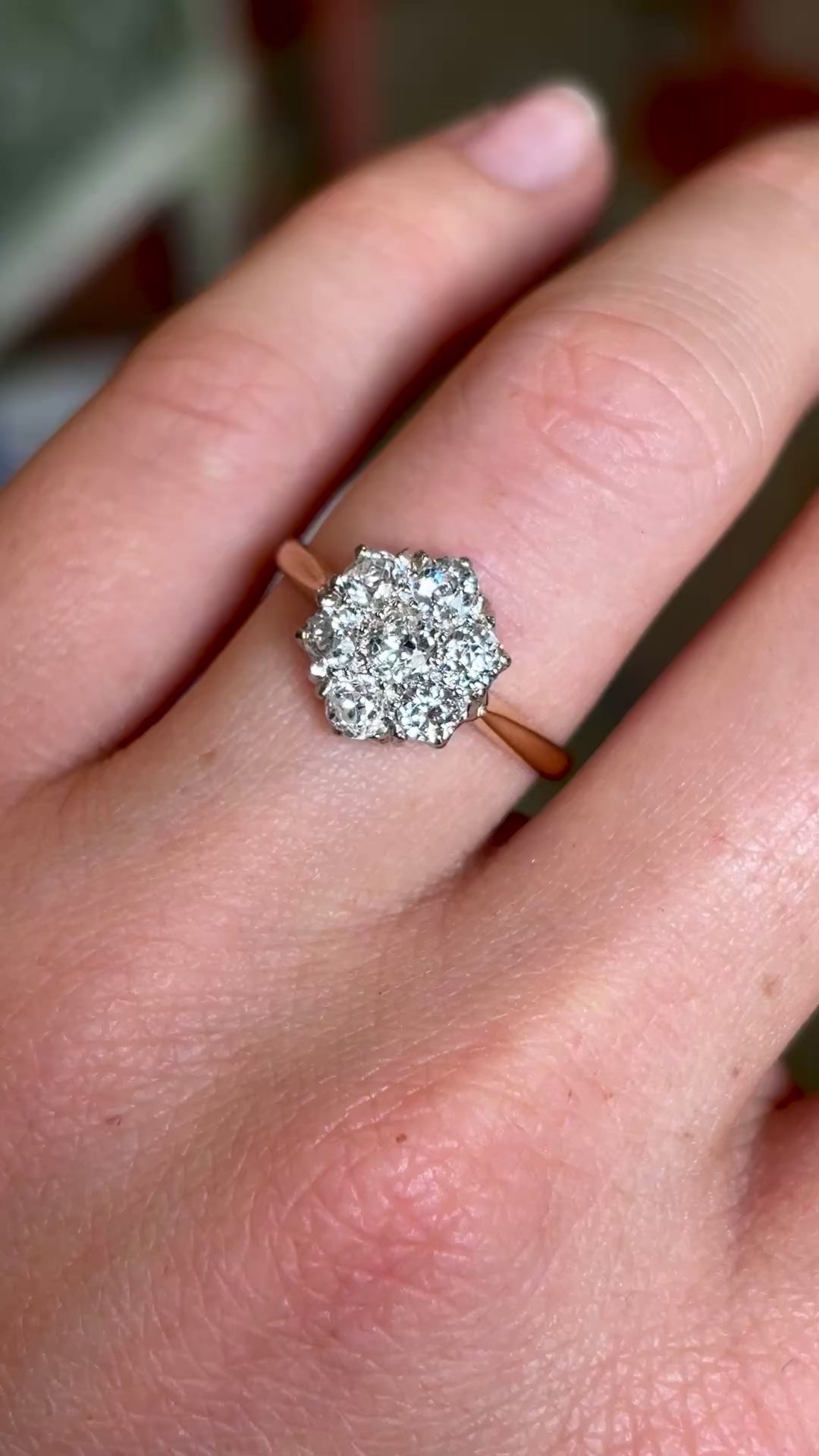 Antique, Edwardian old cut diamond cluster ring