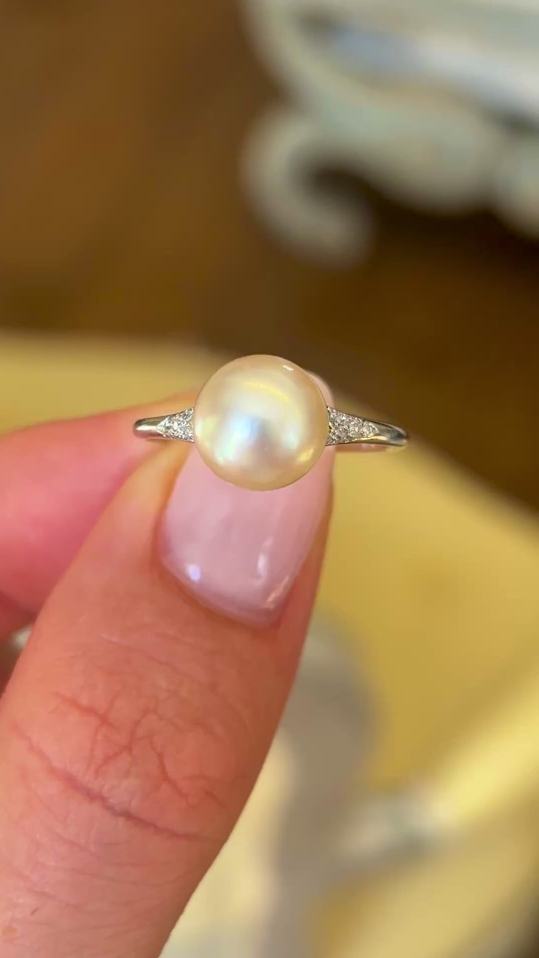 Exceptional, Edwardian, natural pearl & diamond ring
