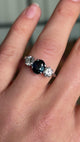Vintage, 1950s teal sapphire & diamond three-stone ring