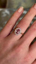 Pink Sapphire and Diamond Cluster Engagement Ring