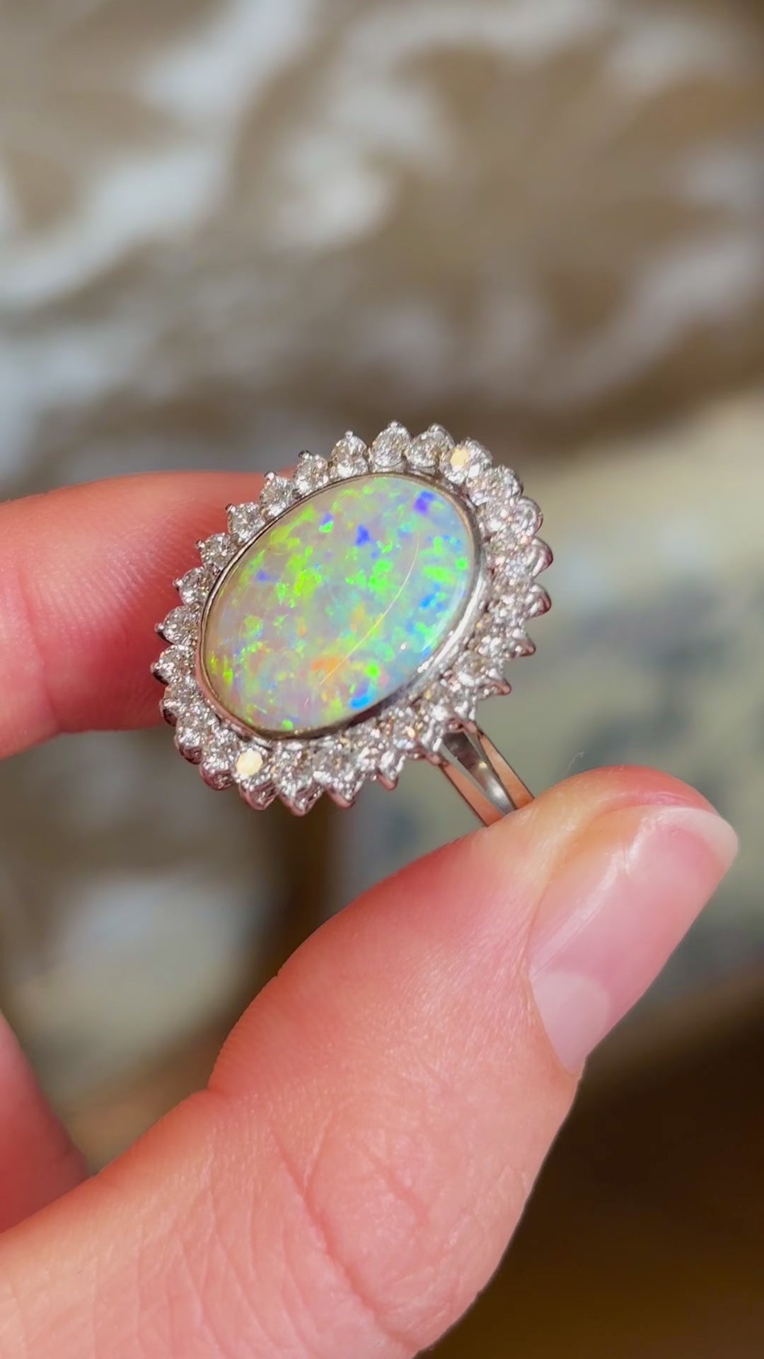 Vintage, 1960s opal & diamond cluster cocktail ring