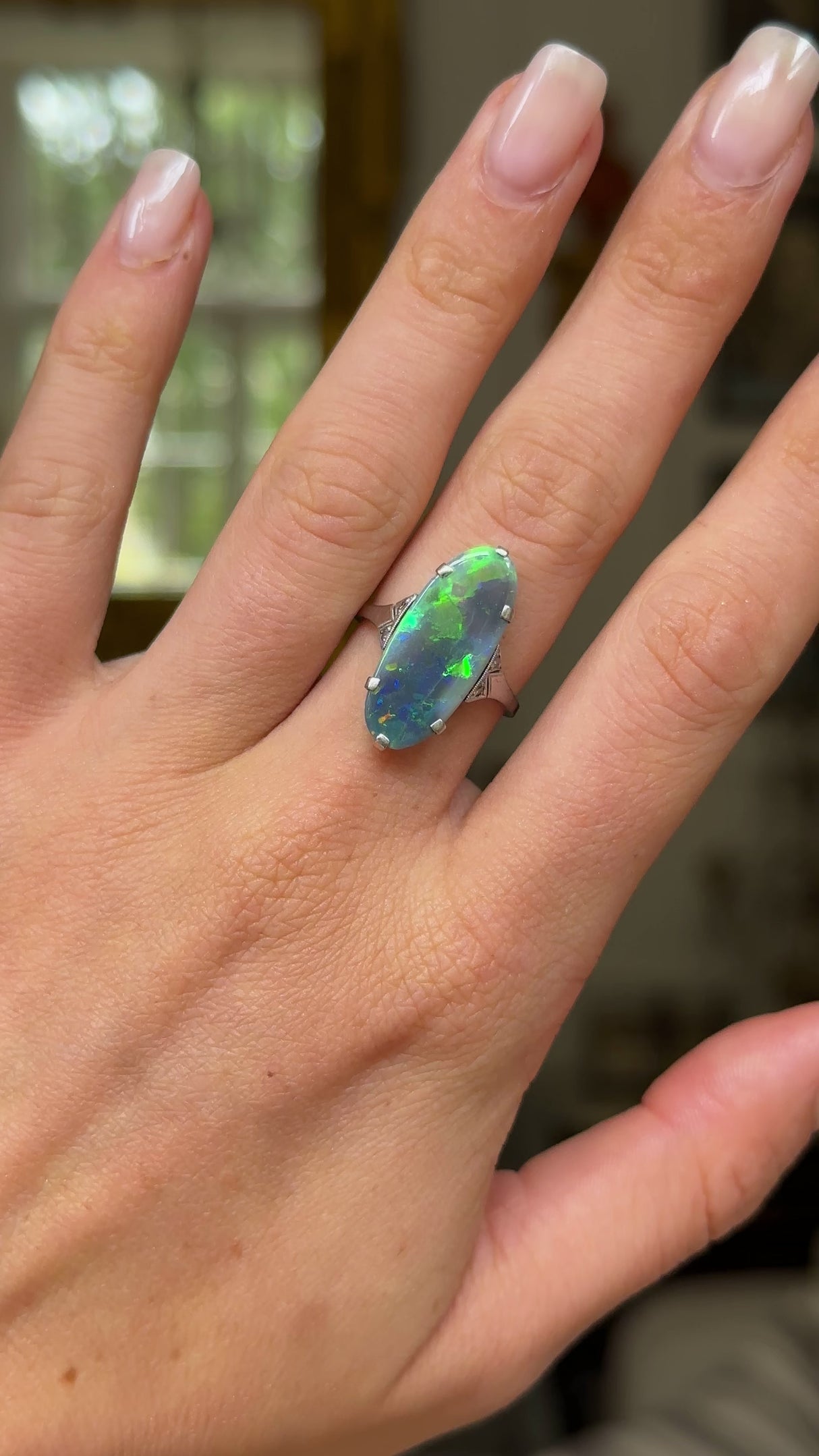 Antique, Edwardian, opal cocktail ring, 18ct white gold