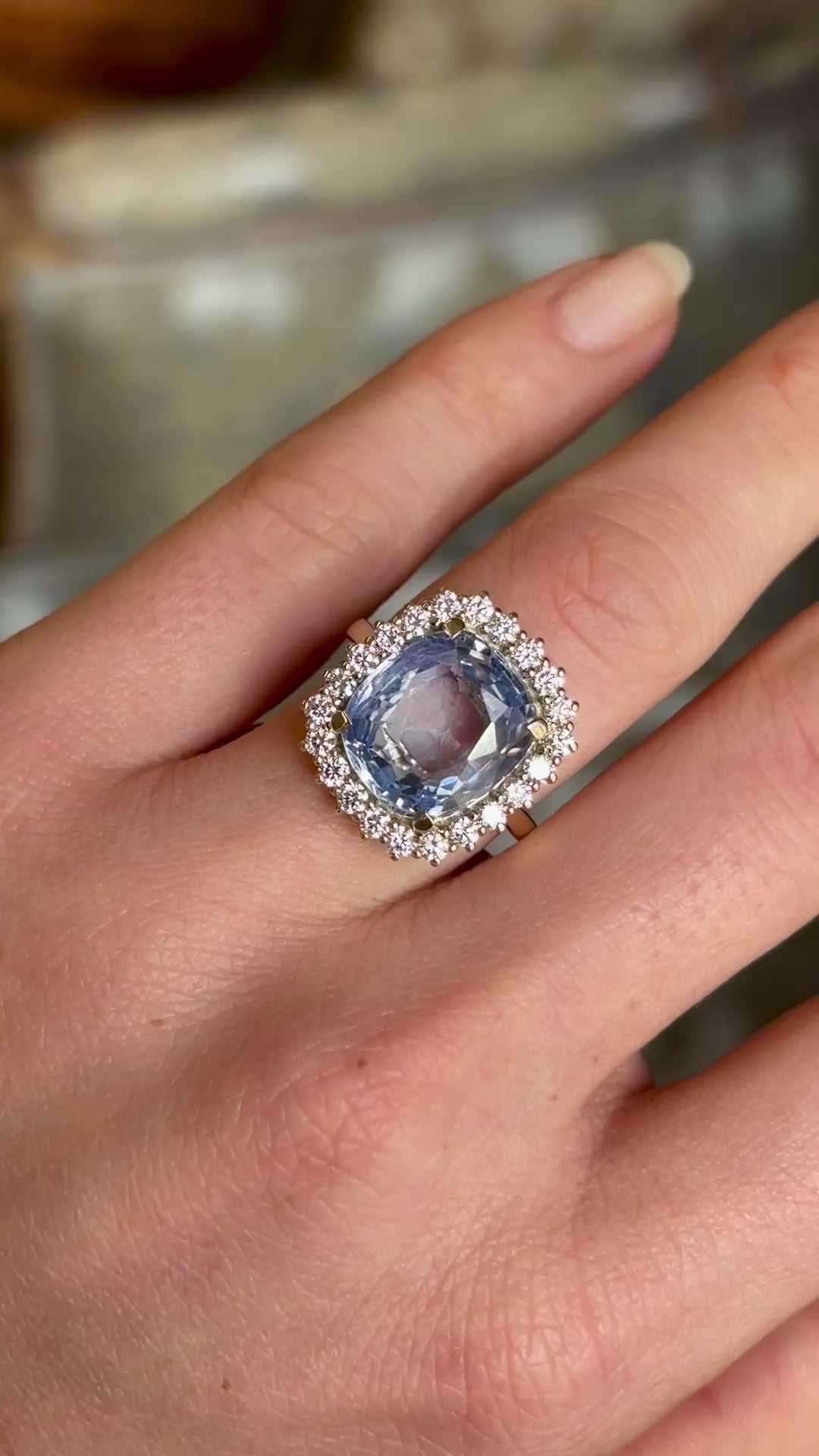 Blue Sapphire and Diamond Cluster Engagement Ring