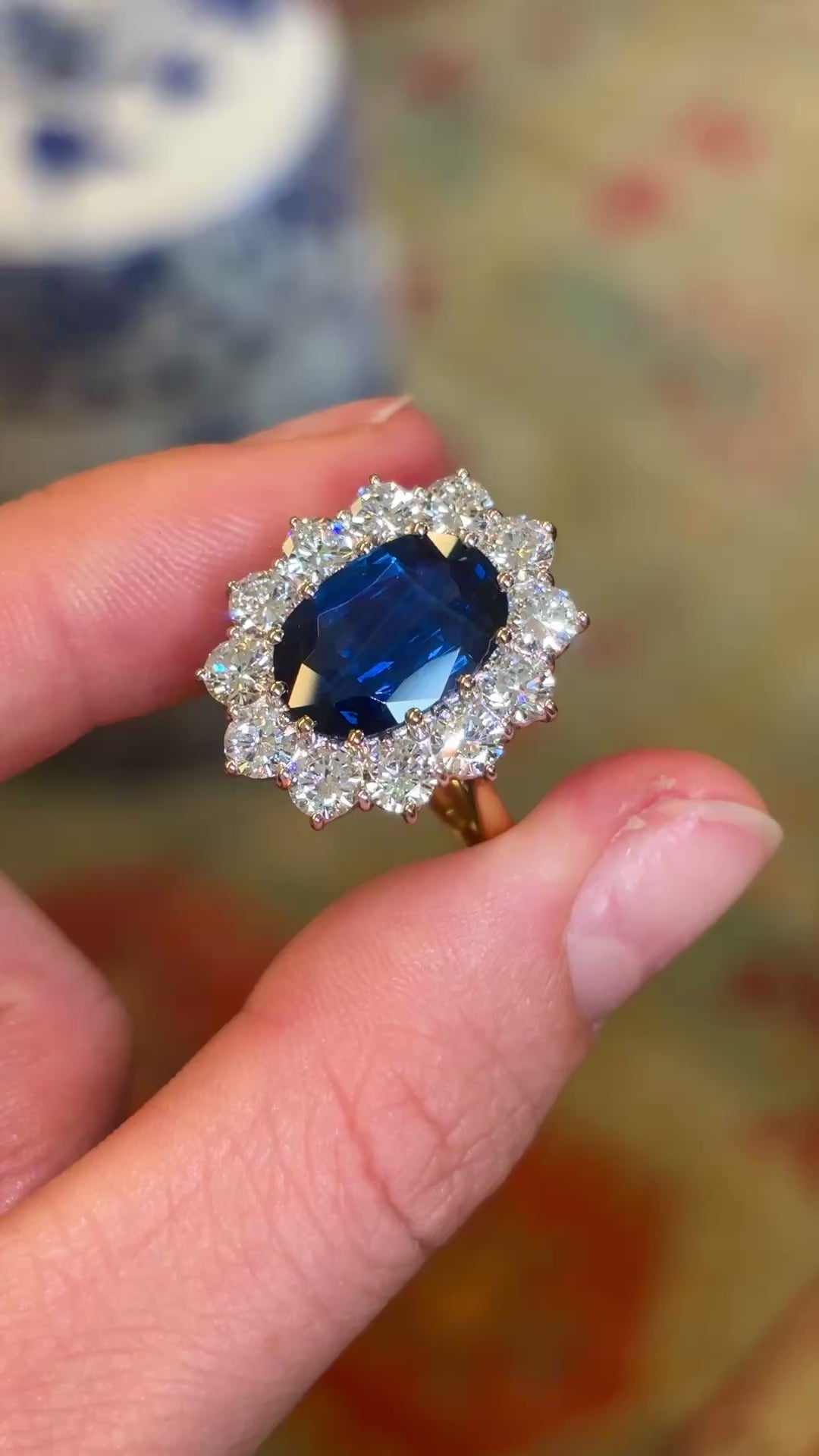 Vintage, 1950s sapphire & diamond cluster ring