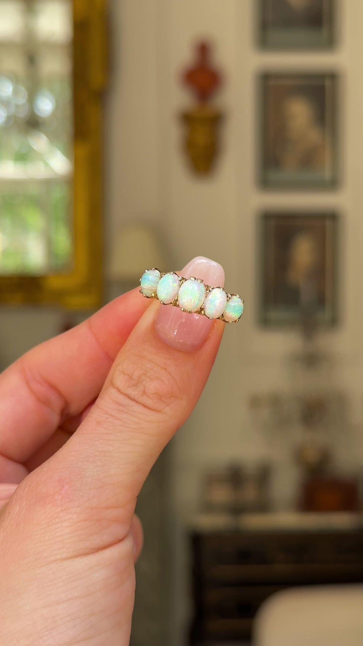 Antique, Edwardian, five-stone opal ring