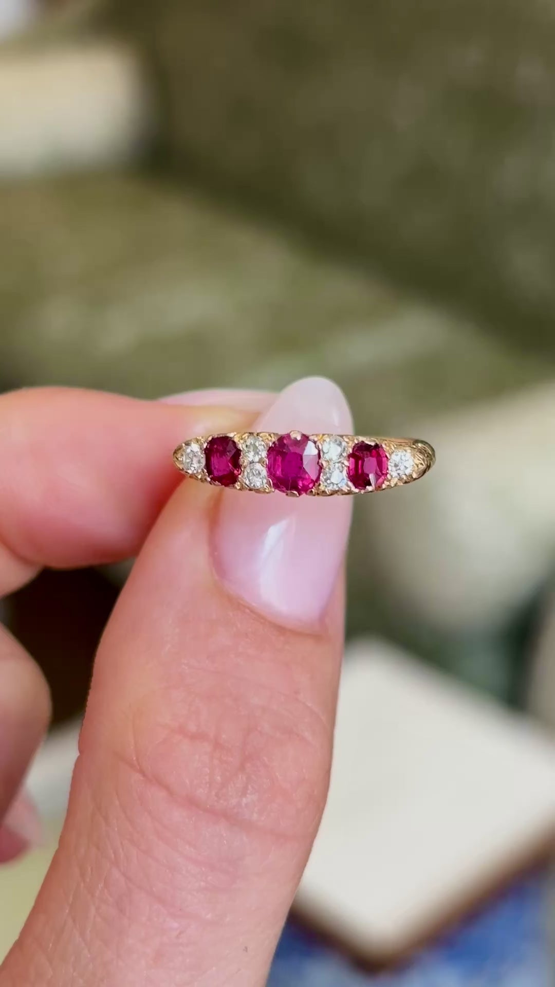 Antique, Victorian ruby & diamond half-hoop ring
