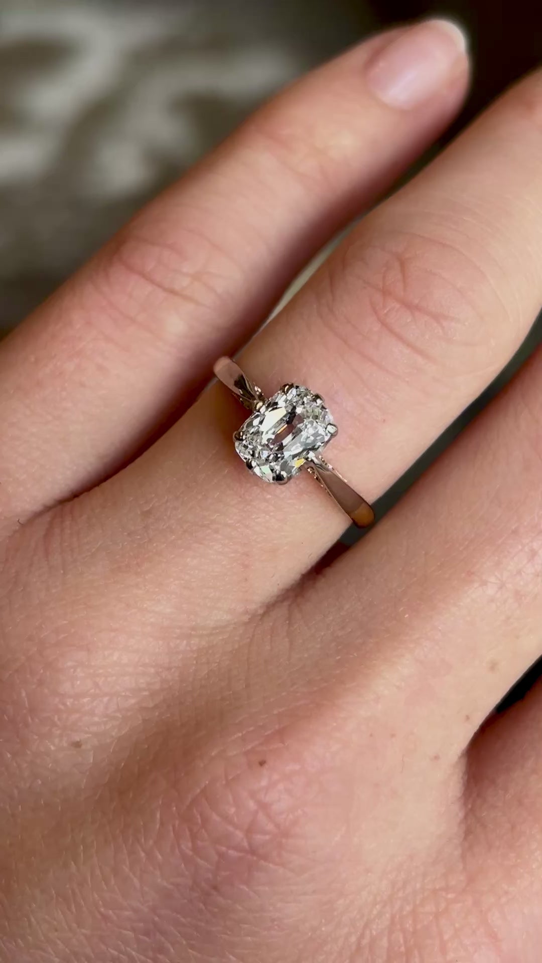 Antique, Edwardian old cushion-cut diamond solitaire ring