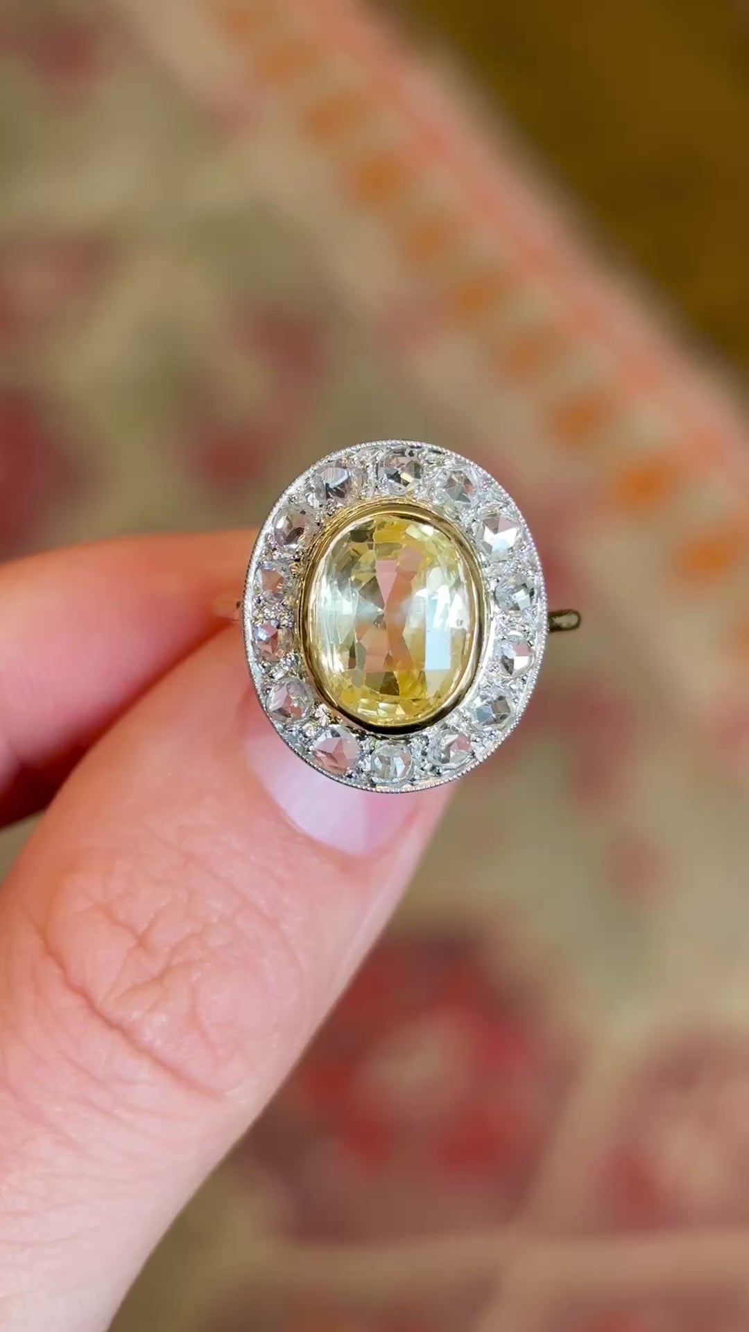 Vintage, 1940s yellow sapphire & diamond cluster ring