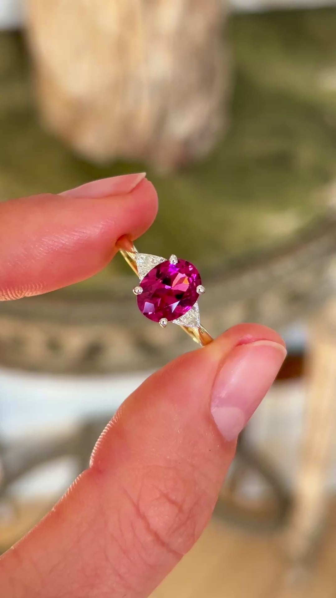 Vintage tourmaline & diamond three stone ring