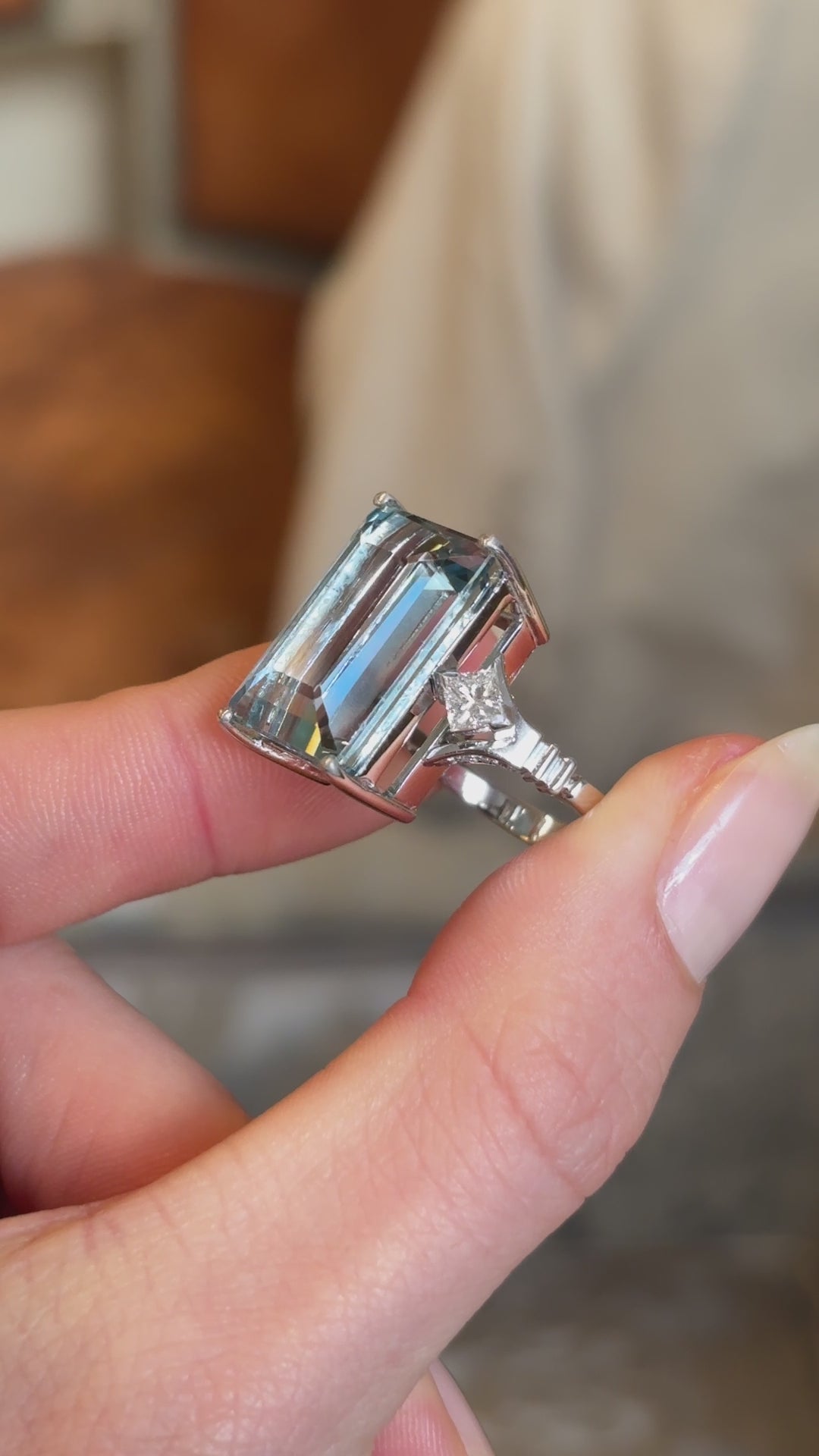 Vintage, 1980s 16.26ct aquamarine & diamond cocktail ring