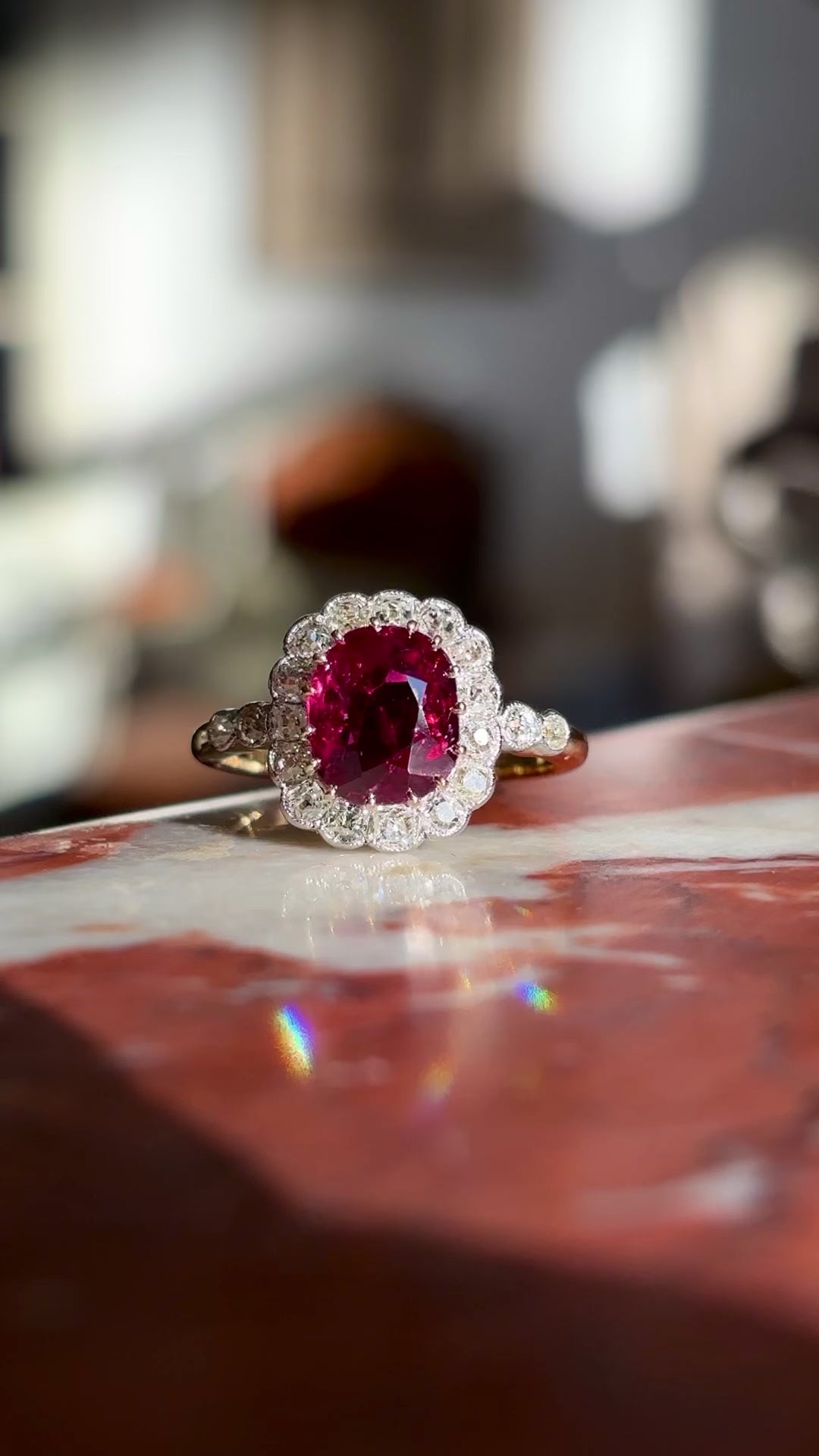 Antique, Edwardian ruby & diamond cluster ring