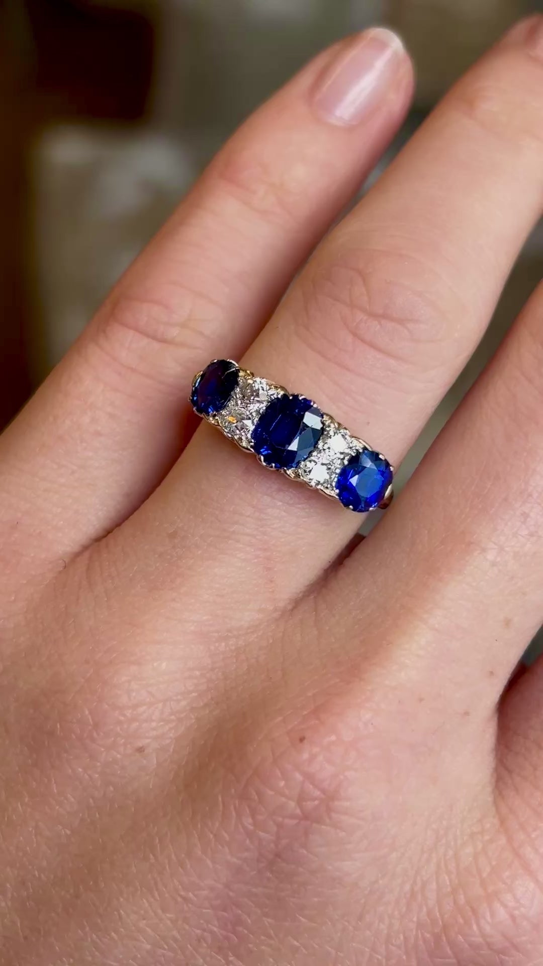Antique, Victorian sapphire & diamond half-hoop ring