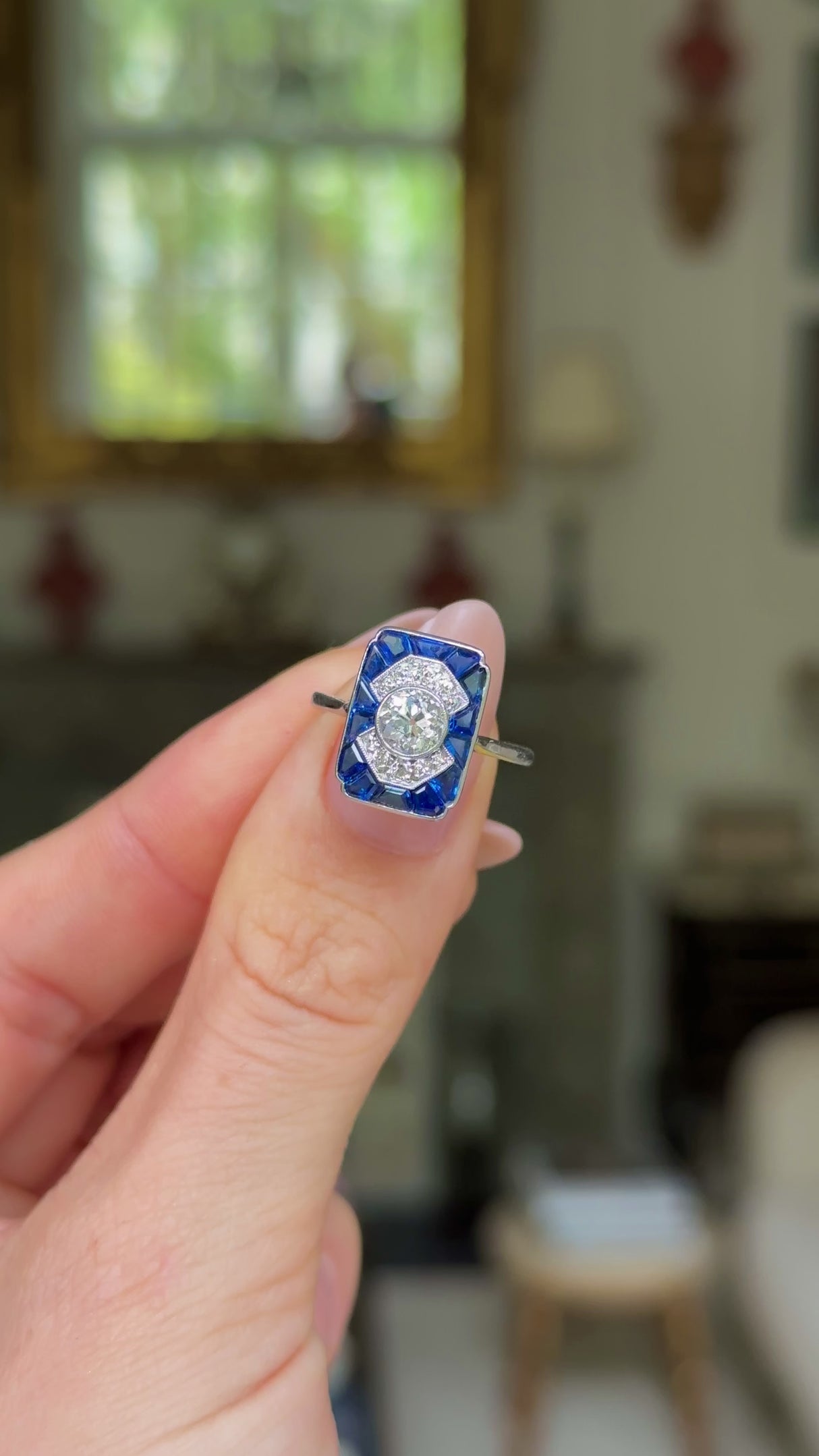 A rare Art Deco sapphire & diamond ring, platinum