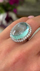 Vintage cabochon aquamarine & diamond cluster cocktail ring