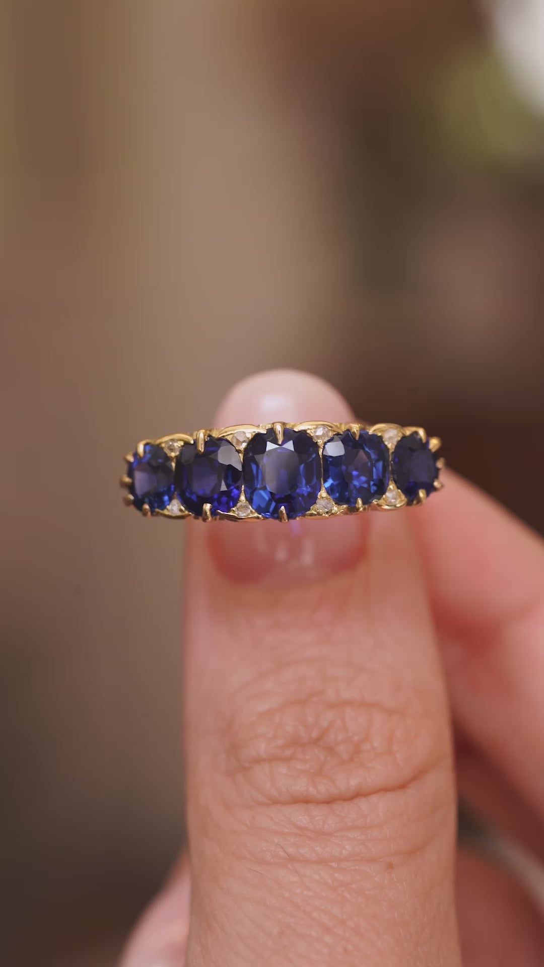 Antique, Victorian royal blue sapphire five-stone engagement ring