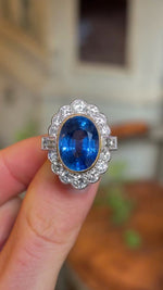 Vintage, 10ct natural sapphire and diamond cluster ring