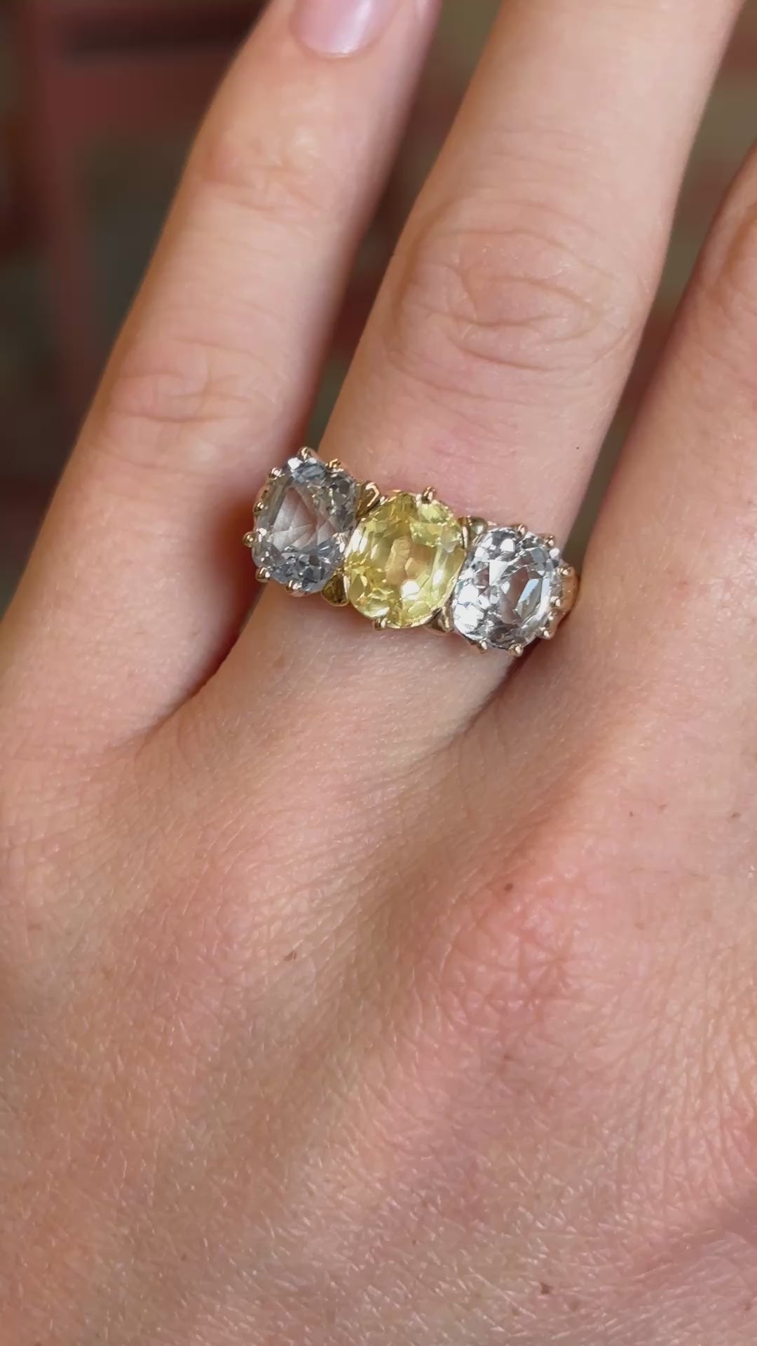 Antique, Victorian yellow & pale sapphire three-stone ring