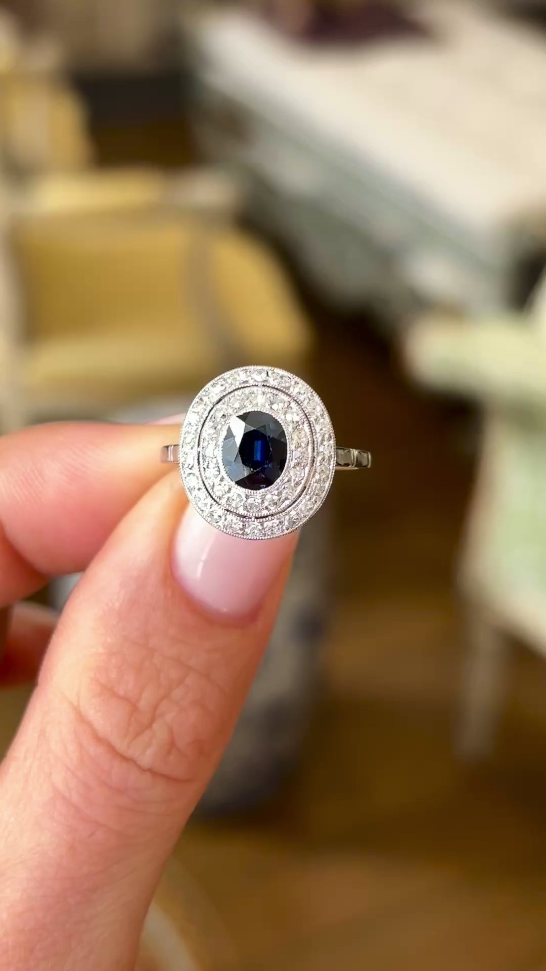 Vintage, 1930s sapphire & diamond target cluster ring