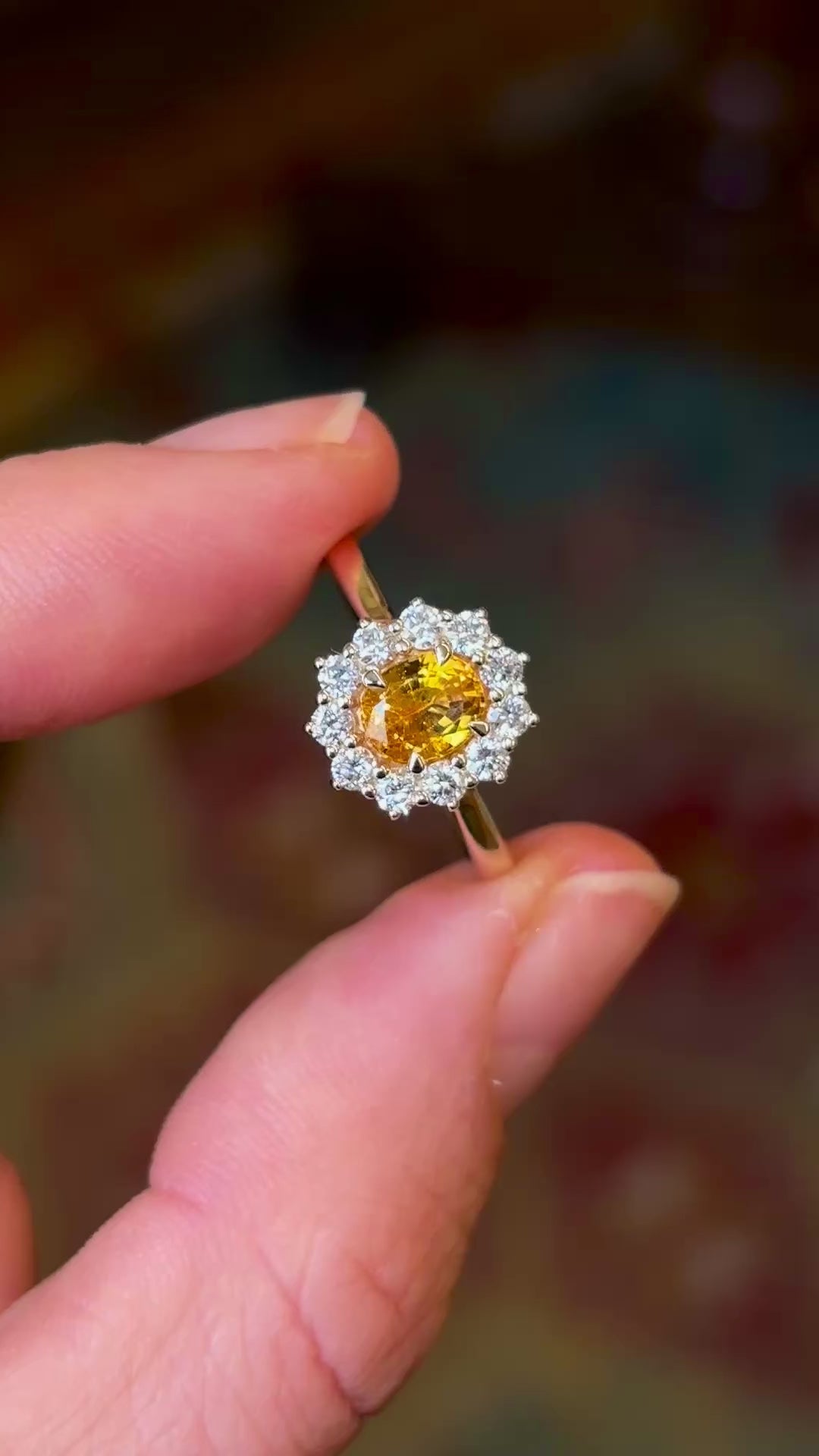 Oval-cut citrine & diamond cluster ring