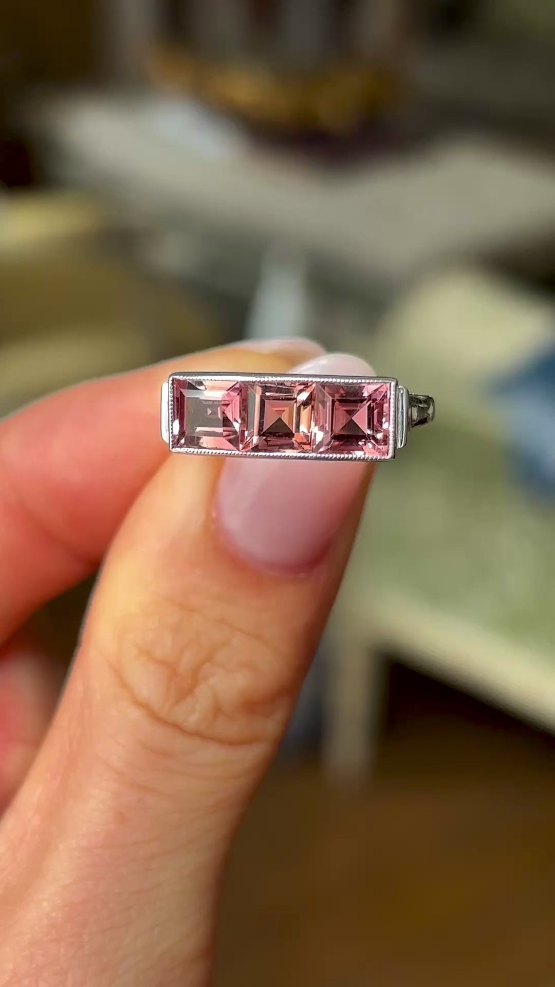 Vintage, Art Deco three-stone tourmaline ring