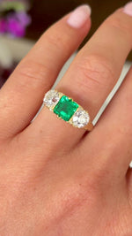 Antique, Victorian emerald & diamond three-stone ring