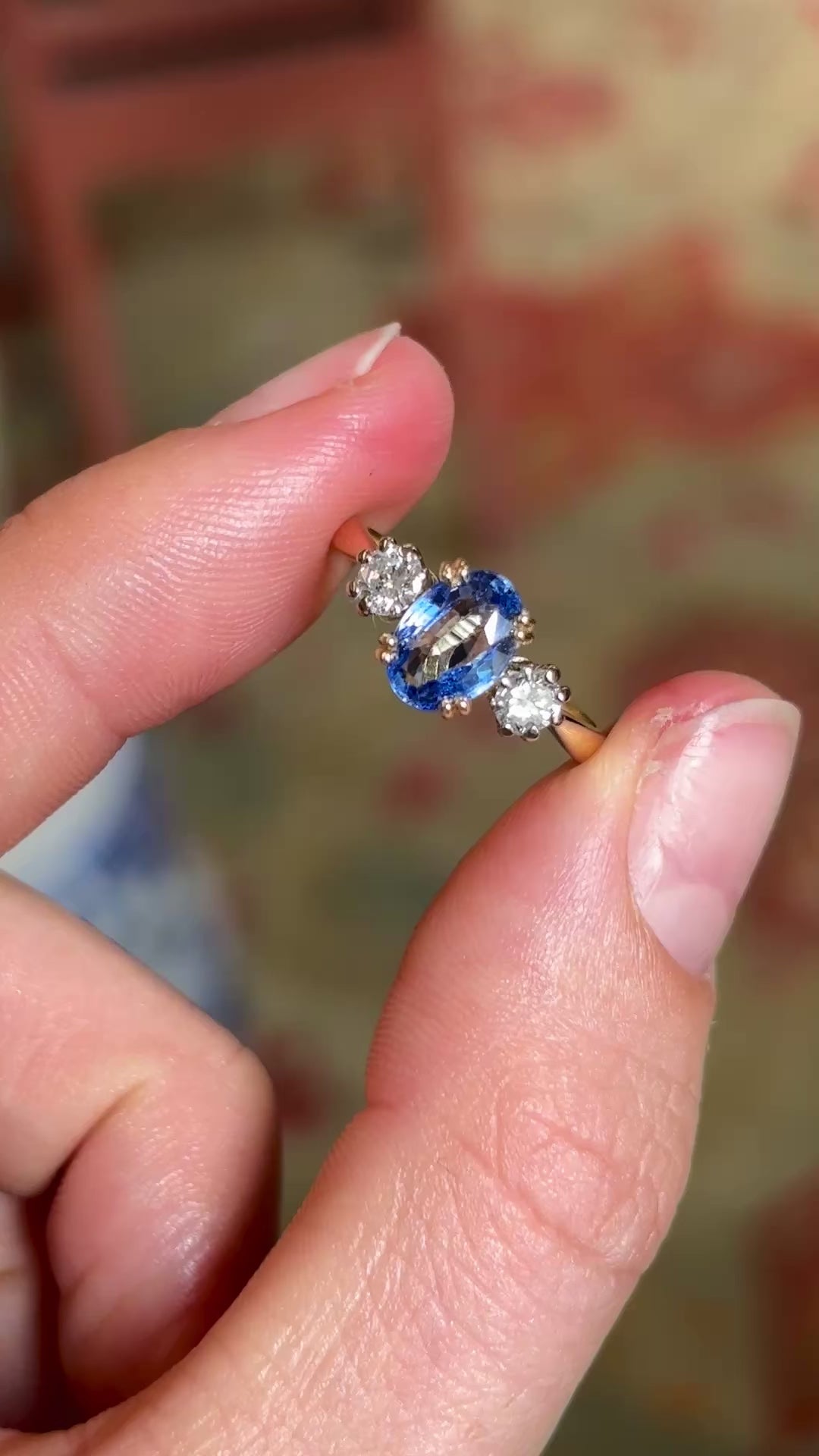 Vintage, 1990s sapphire & diamond three-stone ring