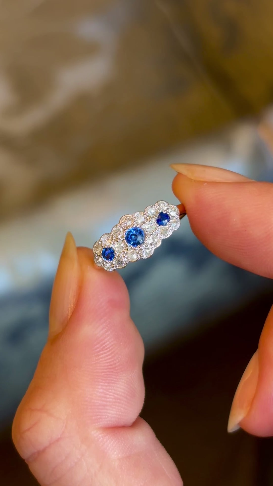 Antique, Edwardian sapphire and diamond triple cluster ring