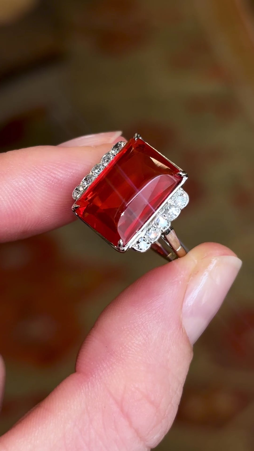 Antique, Edwardian fire opal & diamond cocktail ring