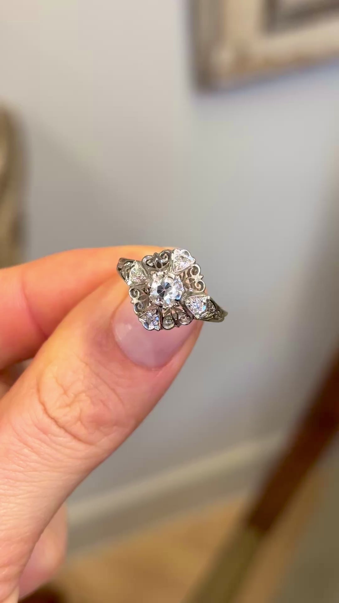 Vintage, Art Deco diamond engagement ring, 18ct white gold