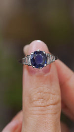 Antique, Art Deco blue sapphire and diamond engagement ring